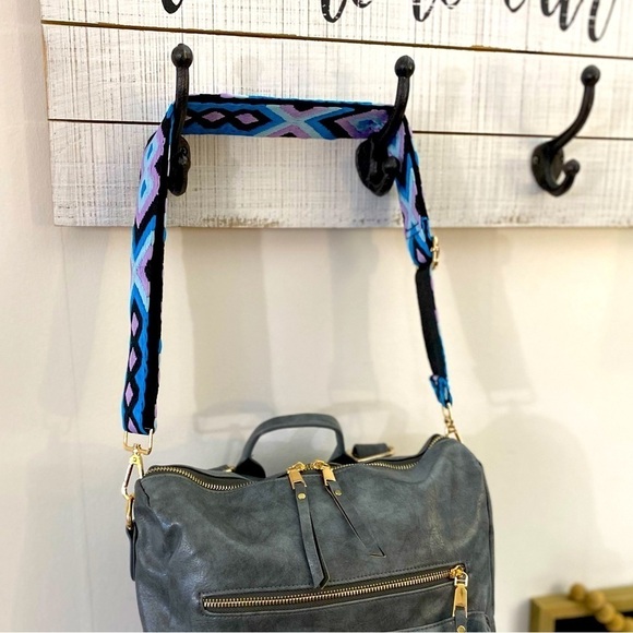 Brand NEW! Grey Camden Bag w/Aqua Geo Lavender Crossbody Strap💜💙 - Picture 7 of 16